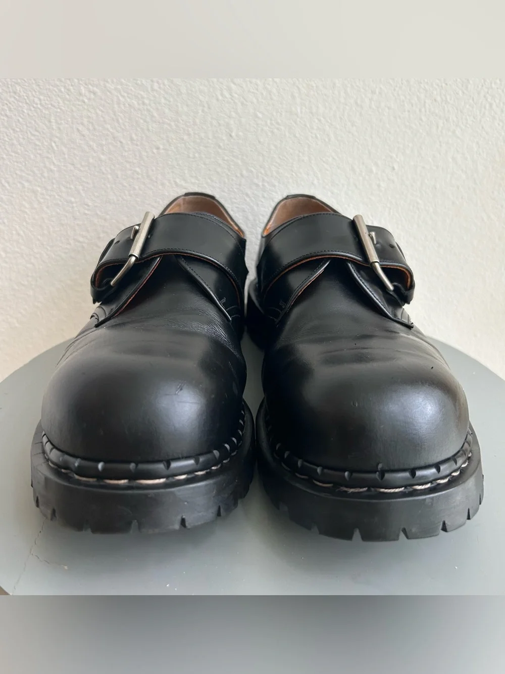 Gripfast Made in England Monk Strap Creeper Shoes Black Leather Lug Sole US 11